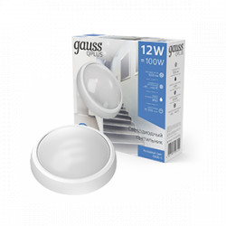 Светильник ЖКХ Gauss ECO 2.0 круг 12W 1000lm 6500K 160-260V IP54 D175*76мм белый 1/30